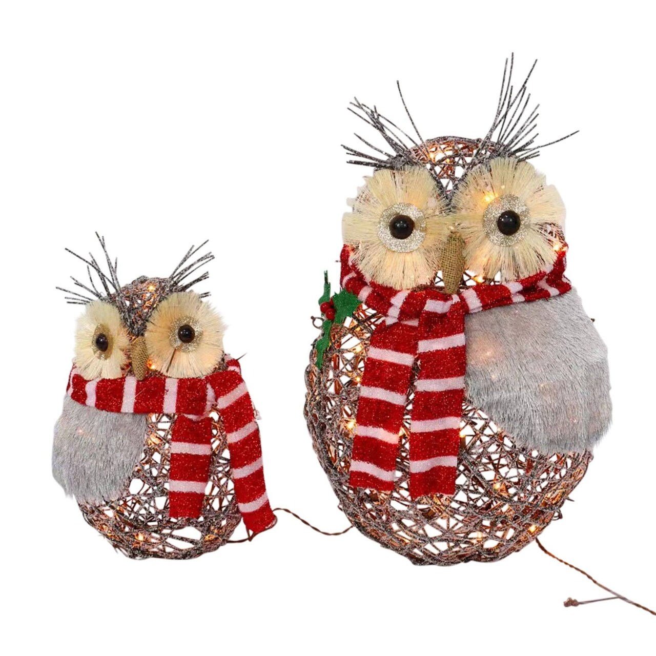 Edge Collections - 24" x 16" - Brown - Prelit Rattan Owl Decor Set - 1 Piece